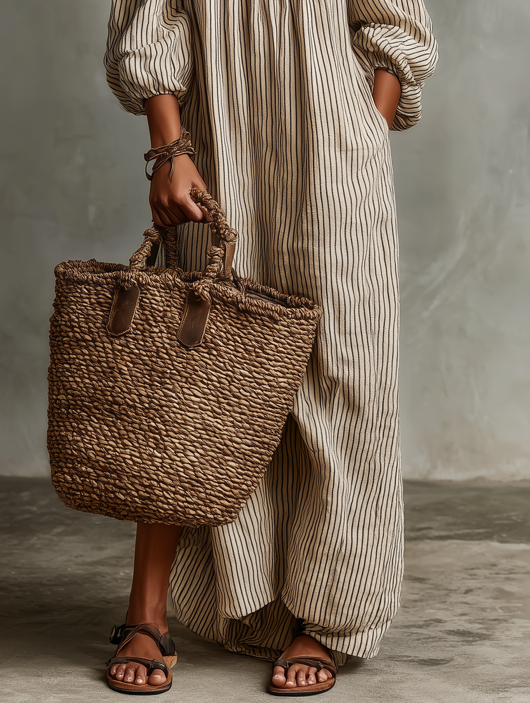 Women's Vacation Cotton Blend Off-shoulder Long-sleeved Maxi Dress MDZ0481B5Y