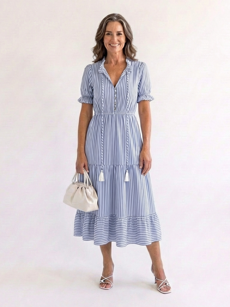 Dakota | Short Sleeve Striped Midi Dress
