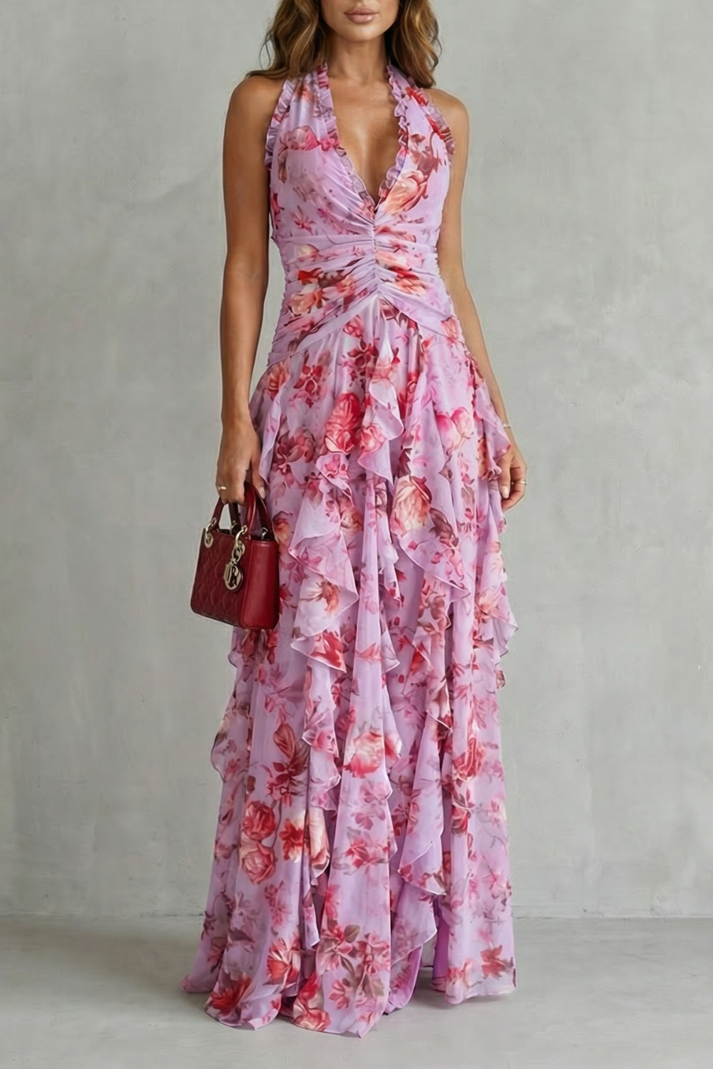 Elegant Long Dress with Halter Neckline