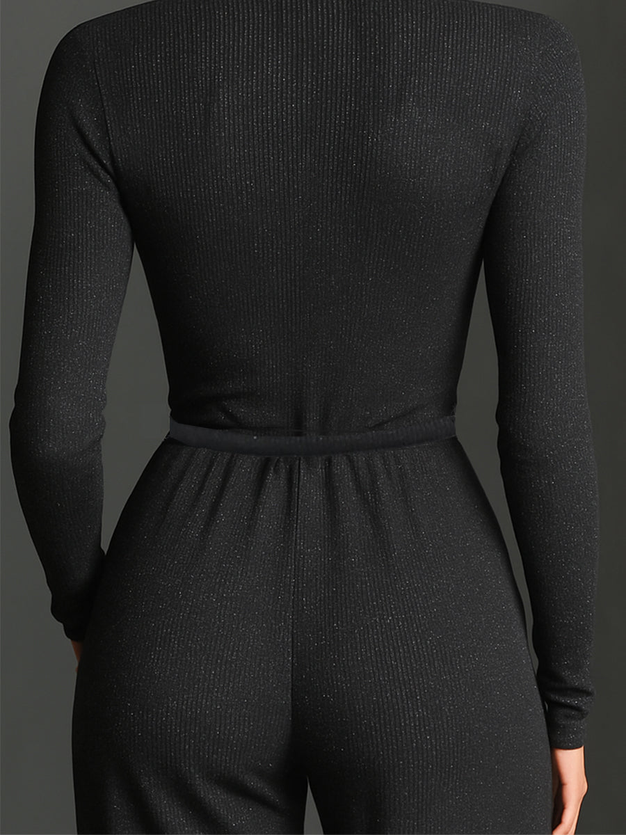 Women's Elegant Knit Sparkling Zipper Front Jumpsuit MDA2560G5I