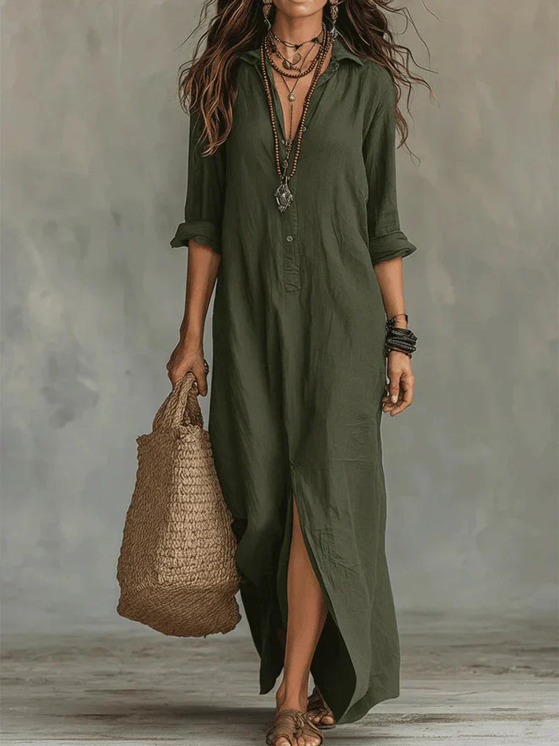 Céline™ | Black Oversized Button-Front Maxi Dress