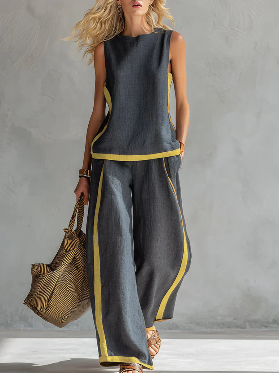Ursula – Chic-Casual Vest and Trousers Set with Two-Tone Finish