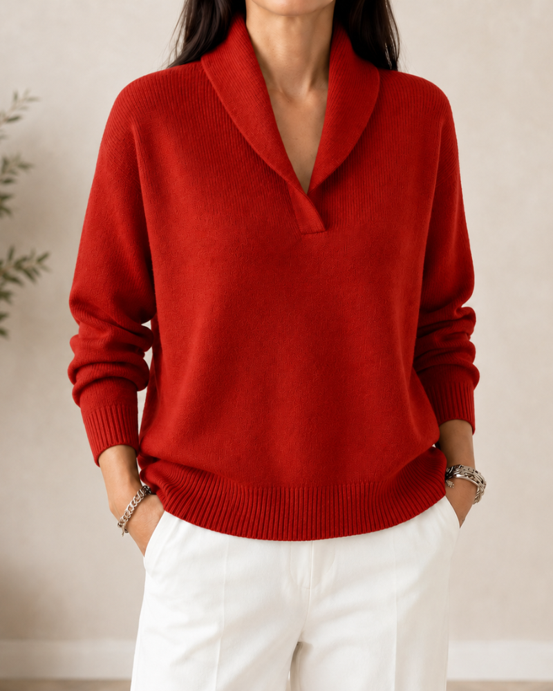 Soft V-Neck Sweater - Red