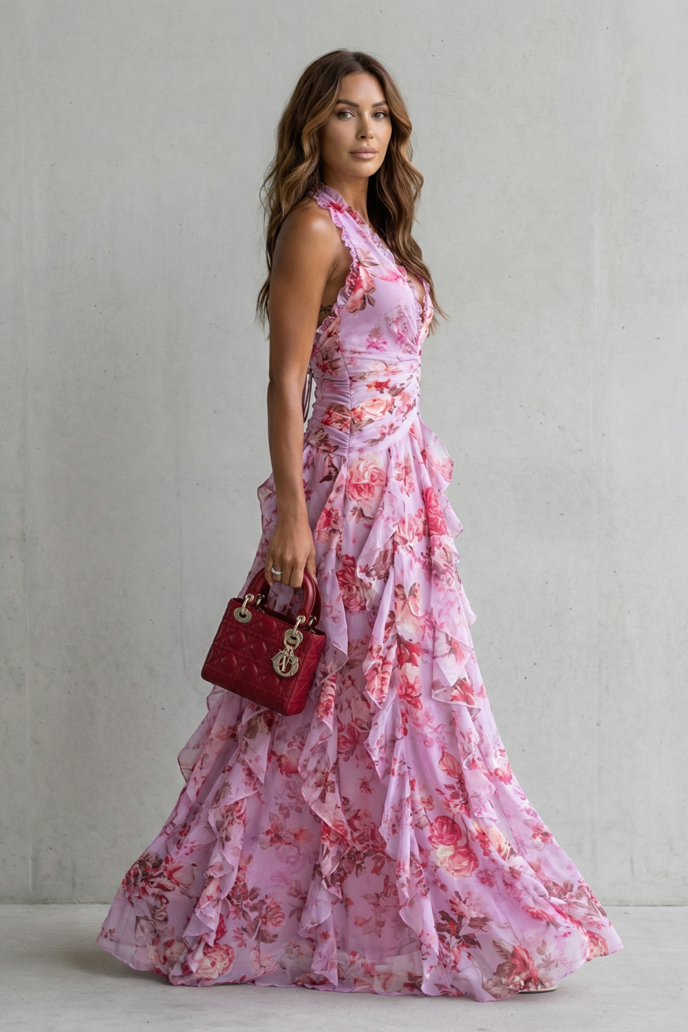 Elegant Long Dress with Halter Neckline