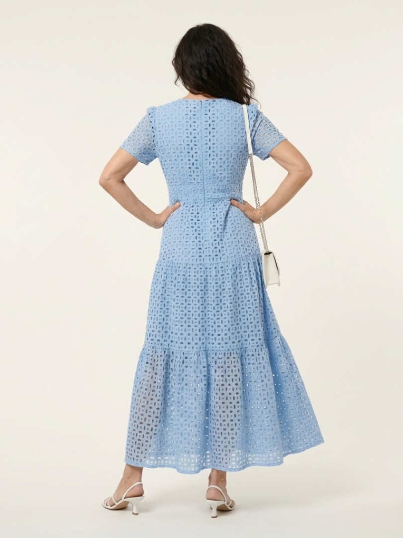 Brielle | Short Sleeve V-Neck Midi Dress with Ruffles