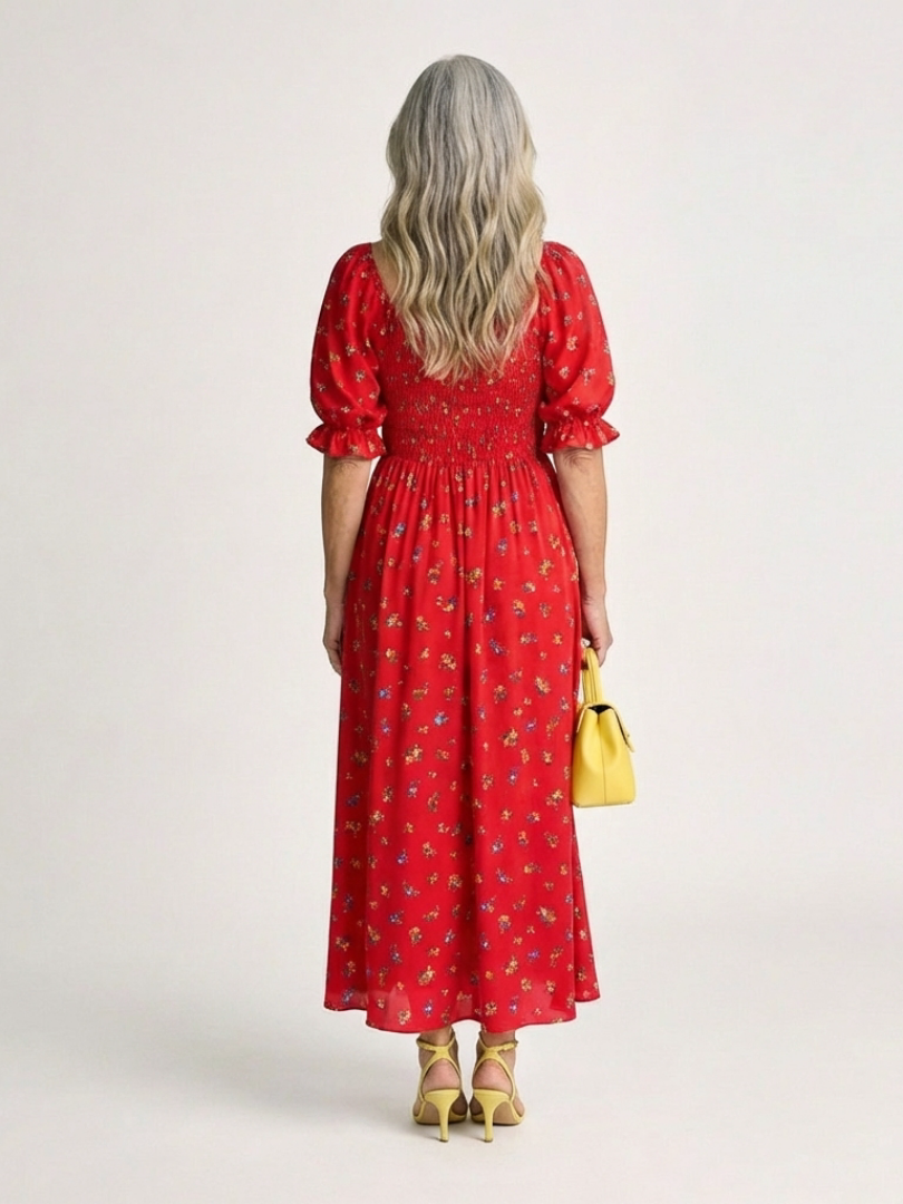 Delphine | Square Neck Midi Dress with Floral Print