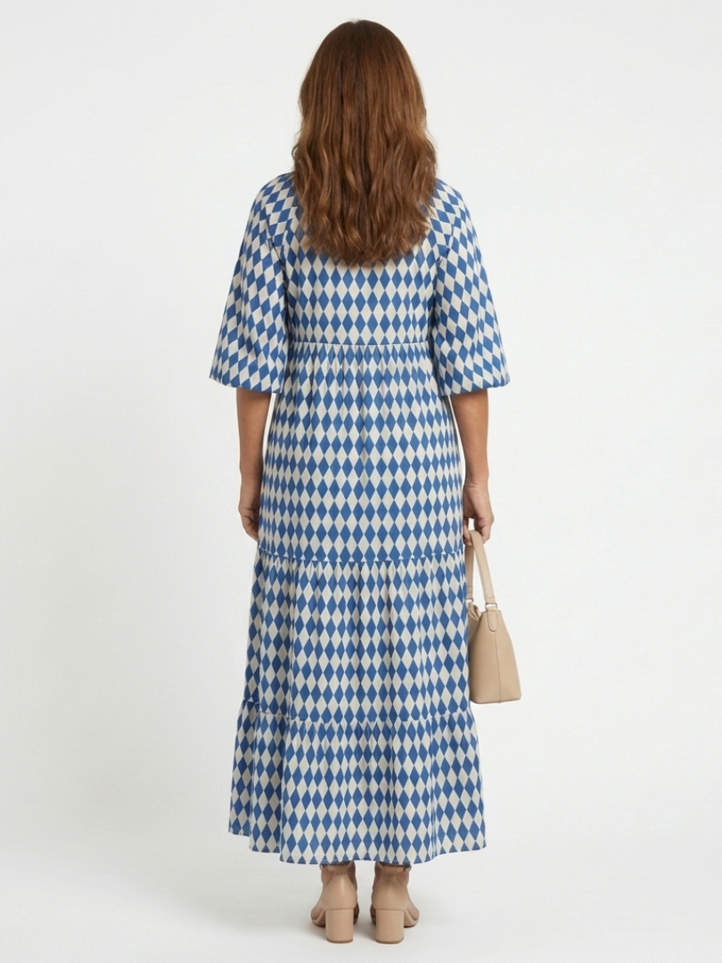 Elodie | Diamond Print Dress with Ruffle Skirt