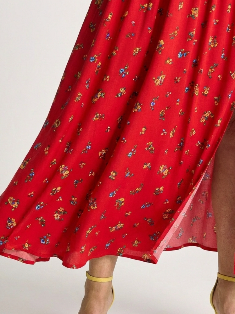 Delphine | Square Neck Midi Dress with Floral Print
