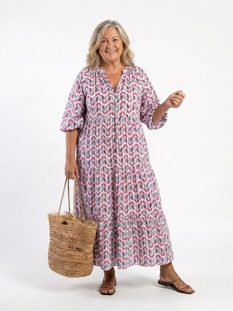 Mireya | Long Sleeve Midi Dress with Geometric Print