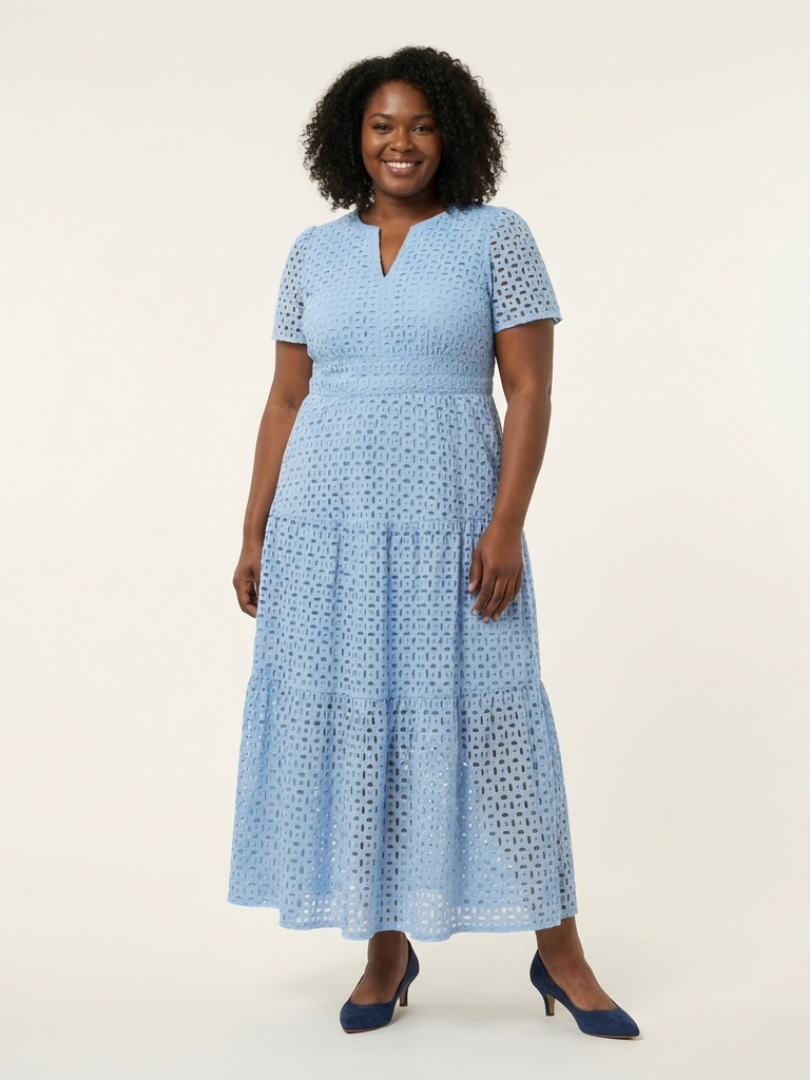 Brielle | Short Sleeve V-Neck Midi Dress with Ruffles