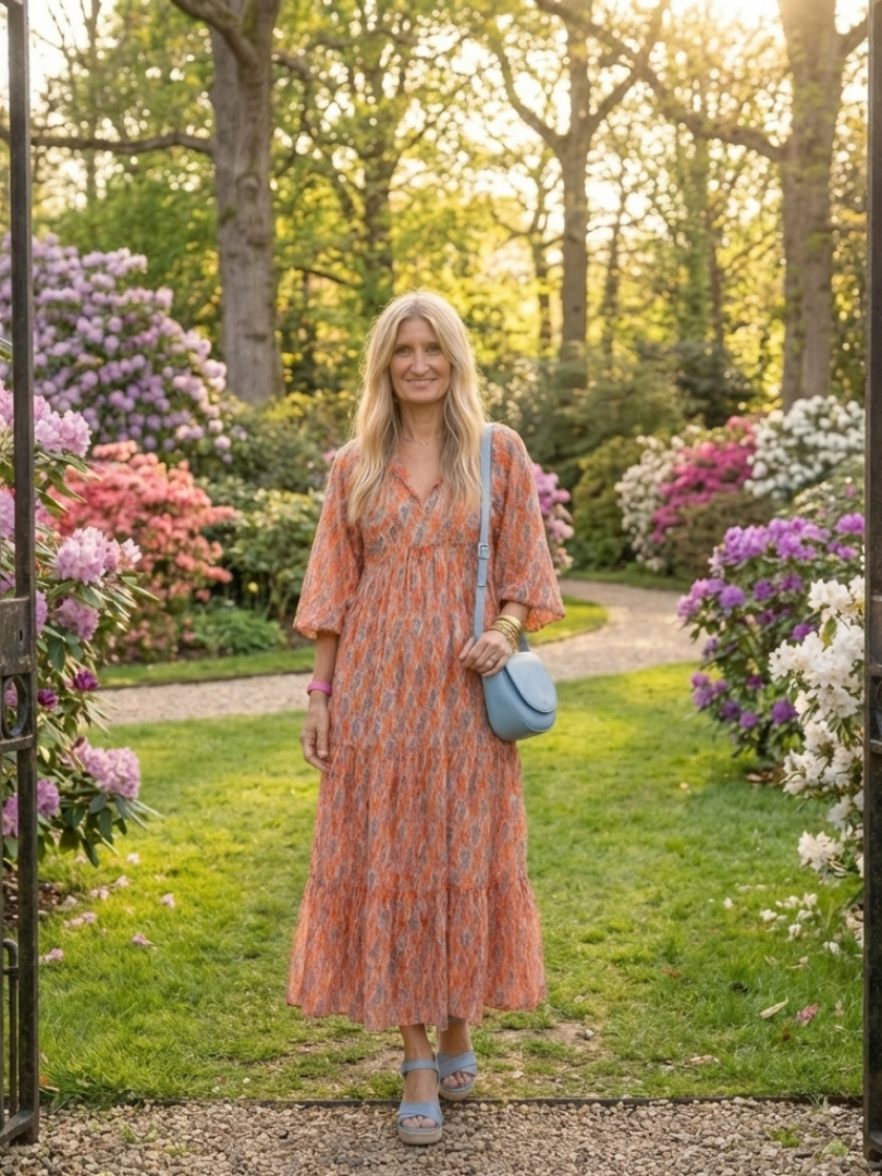 Amara | V-Neck Midi Dress with Geometric Print