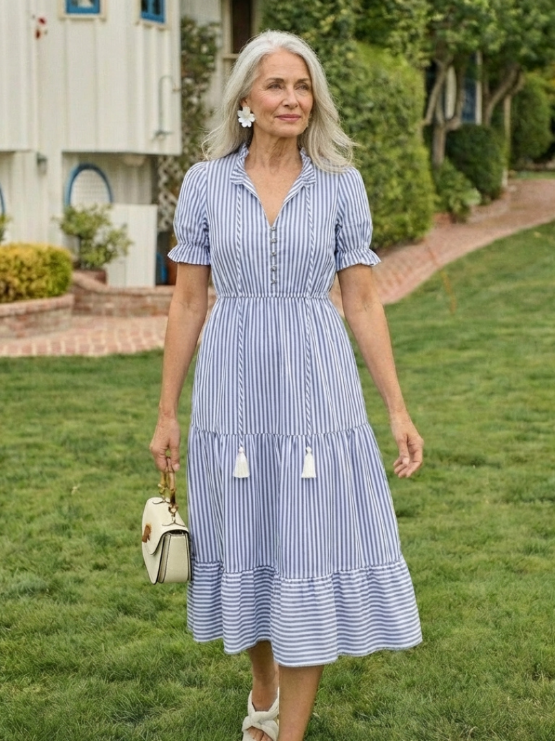 Dakota | Short Sleeve Striped Midi Dress