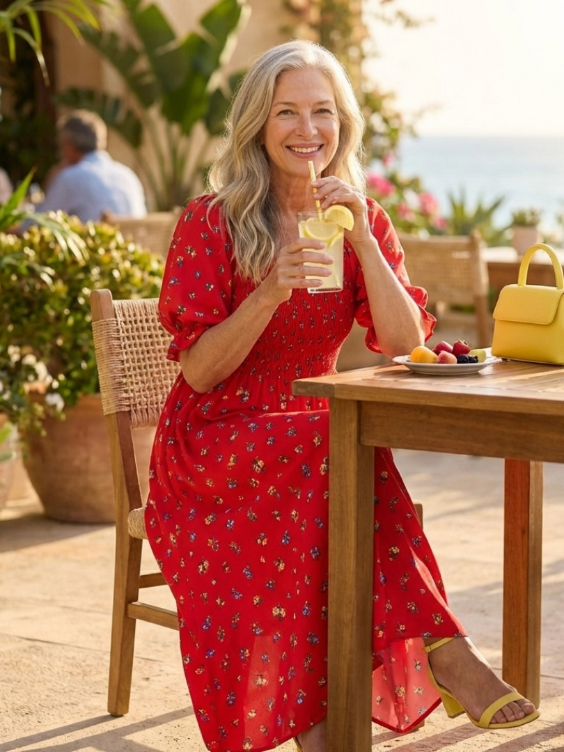 Delphine | Square Neck Midi Dress with Floral Print