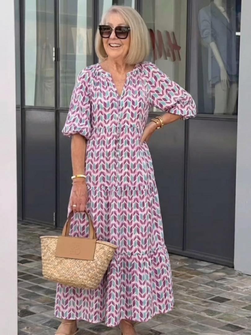 Mireya | Long Sleeve Midi Dress with Geometric Print