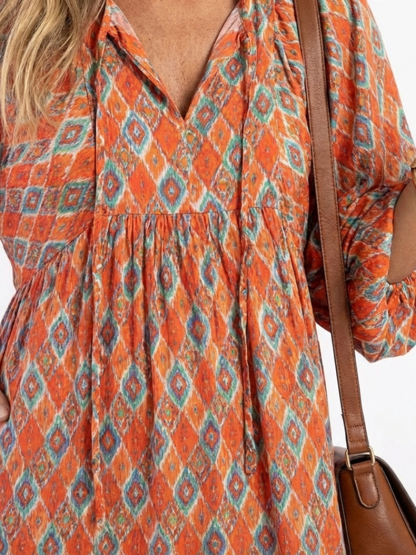 Amara | V-Neck Midi Dress with Geometric Print