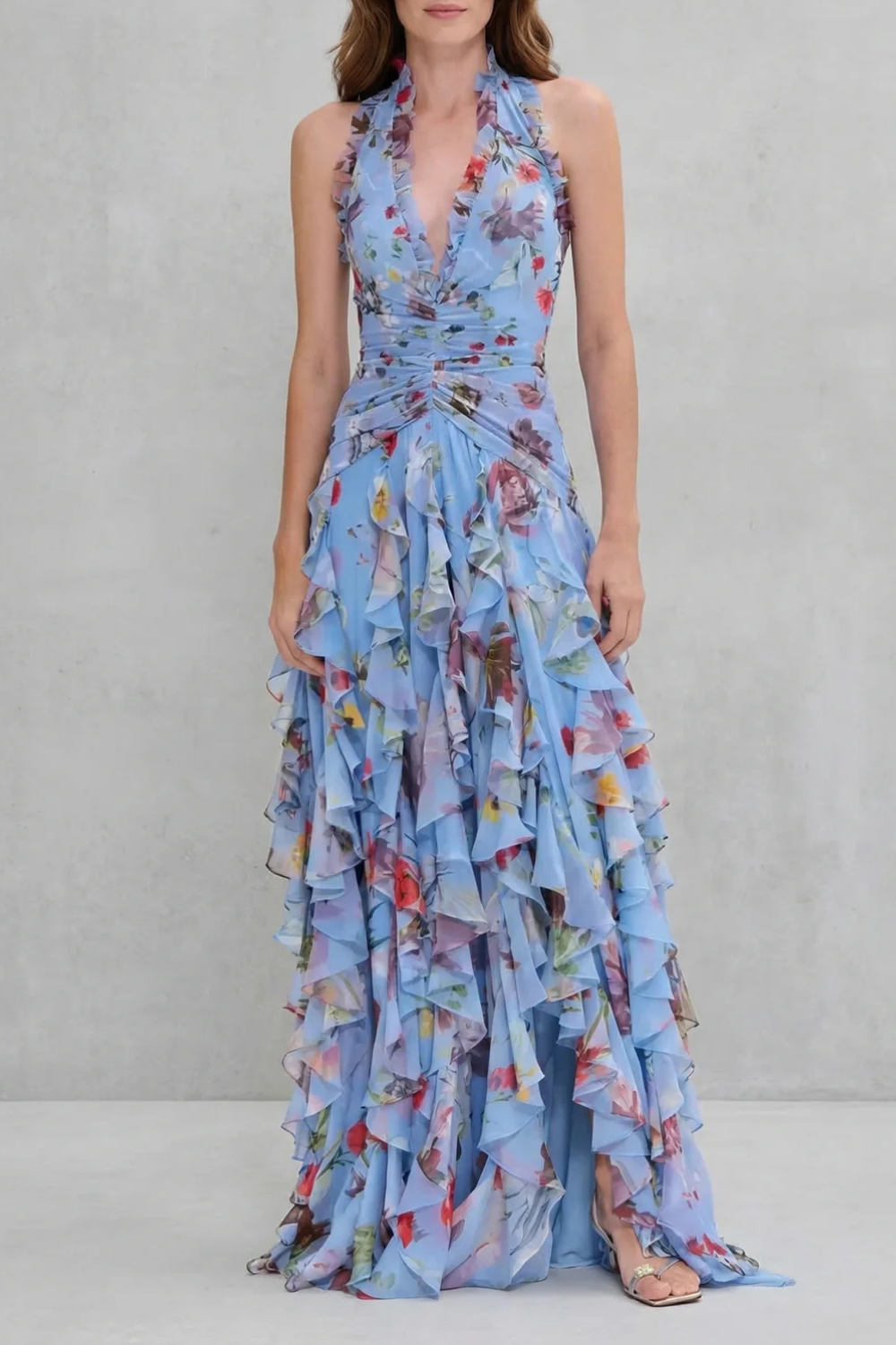 Elegant Long Dress with Halter Neckline