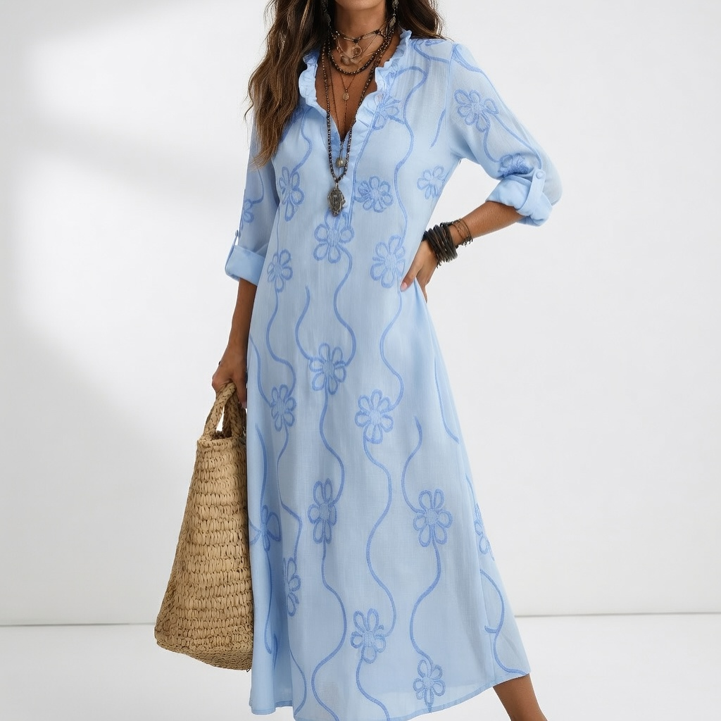 Adelheid Floral Summer Dress - Light Blue