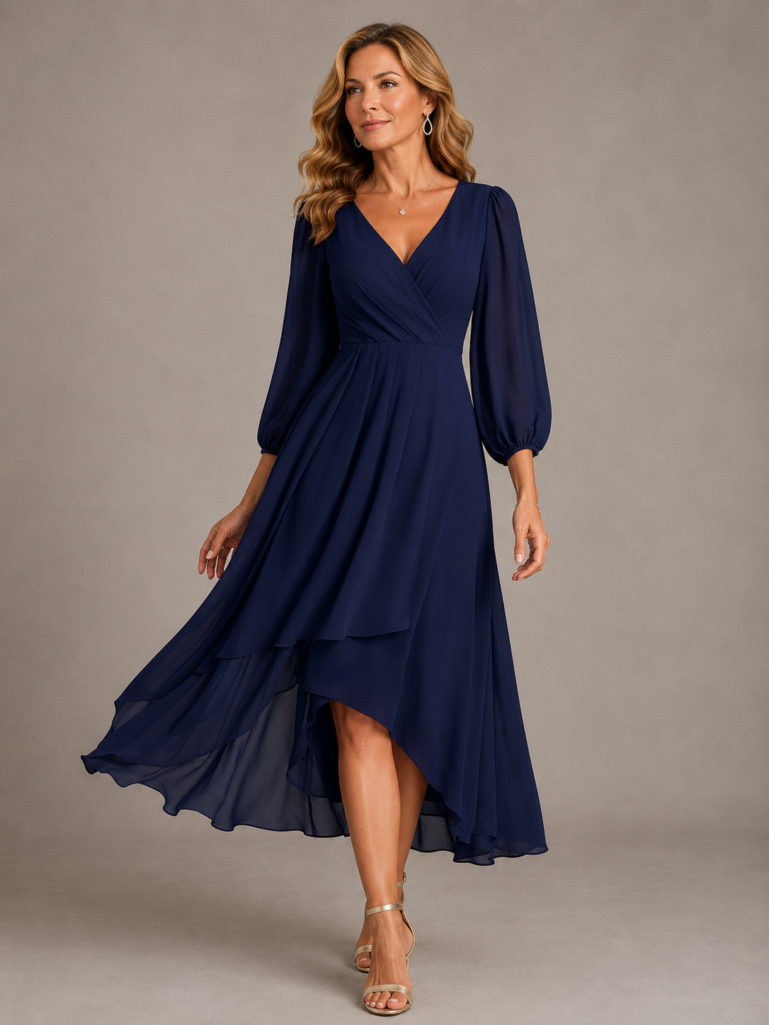 Mia™ (Athens Edit) | Elegant Long V-Neck Dress