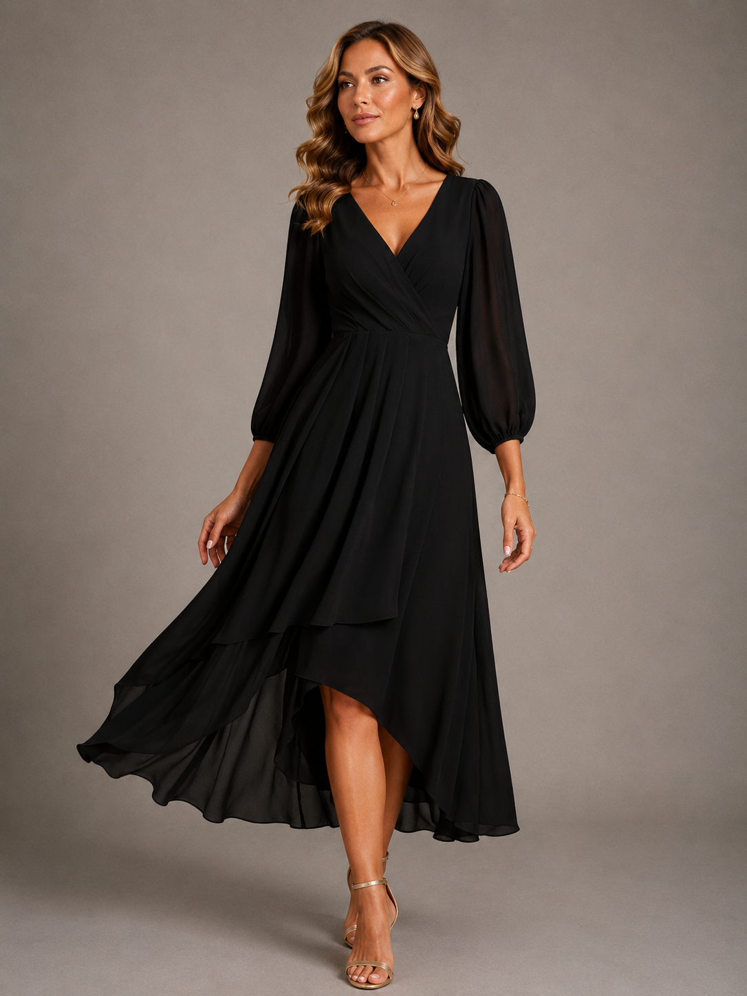 Mia™ (Athens Edit) | Elegant Long V-Neck Dress