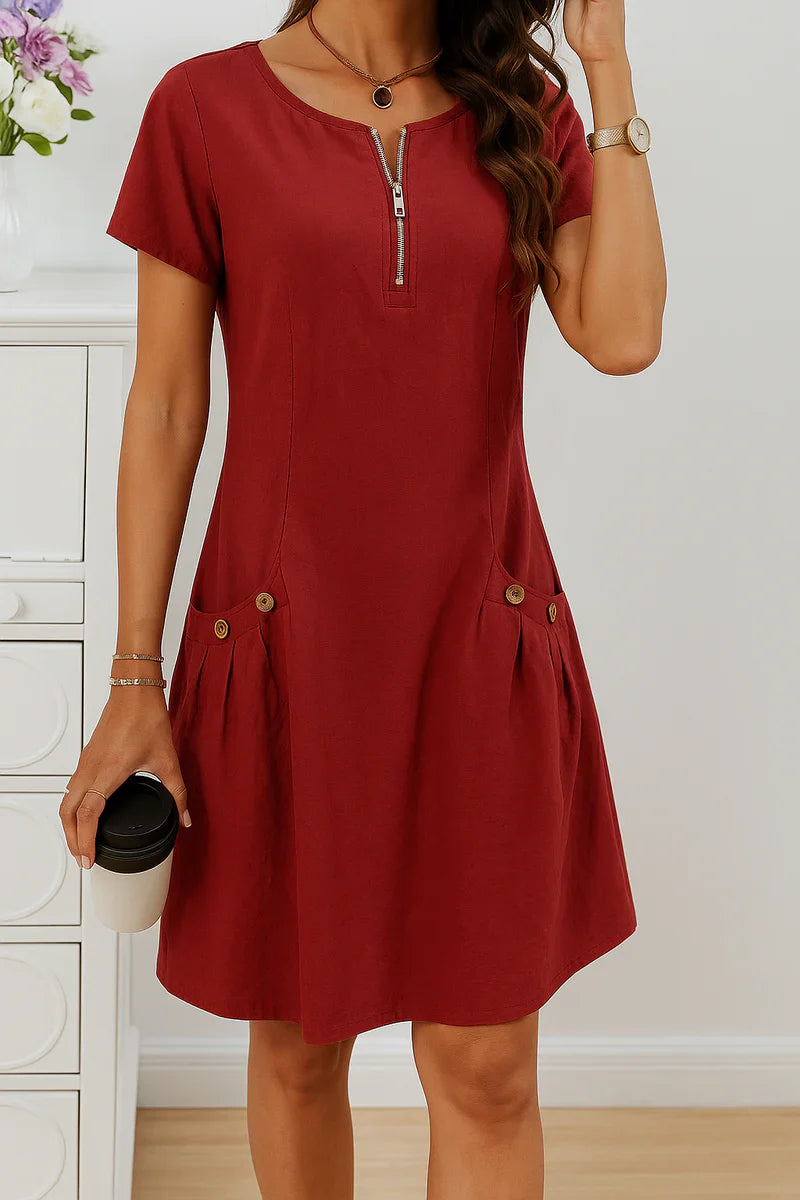 MARIELLA | Summer Dress with Elegant Zipper, Practical Pockets, and Daily Comfort