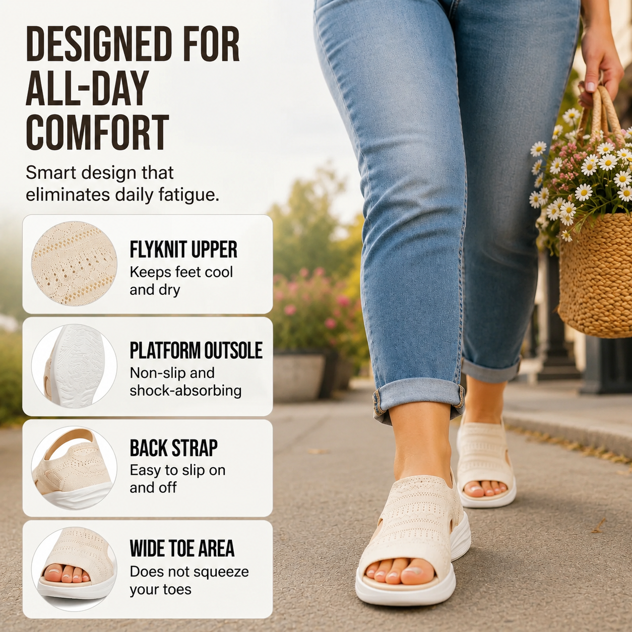 Platform Sandals, Breathable Knit for Women