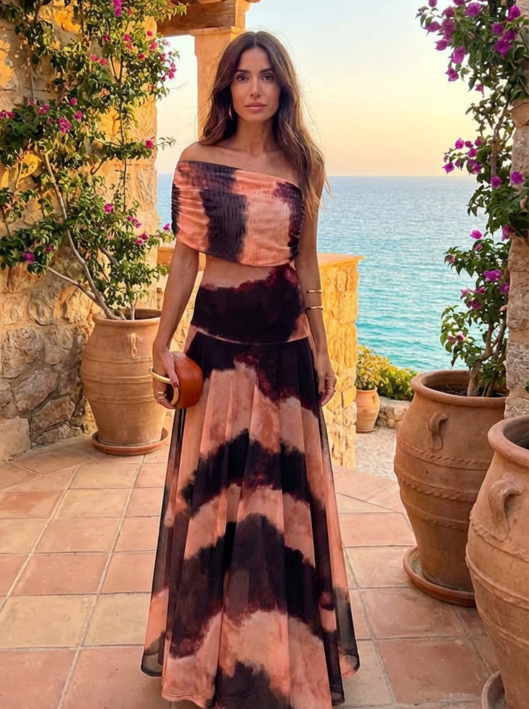 Toledo Dress in Orange & Brown Print