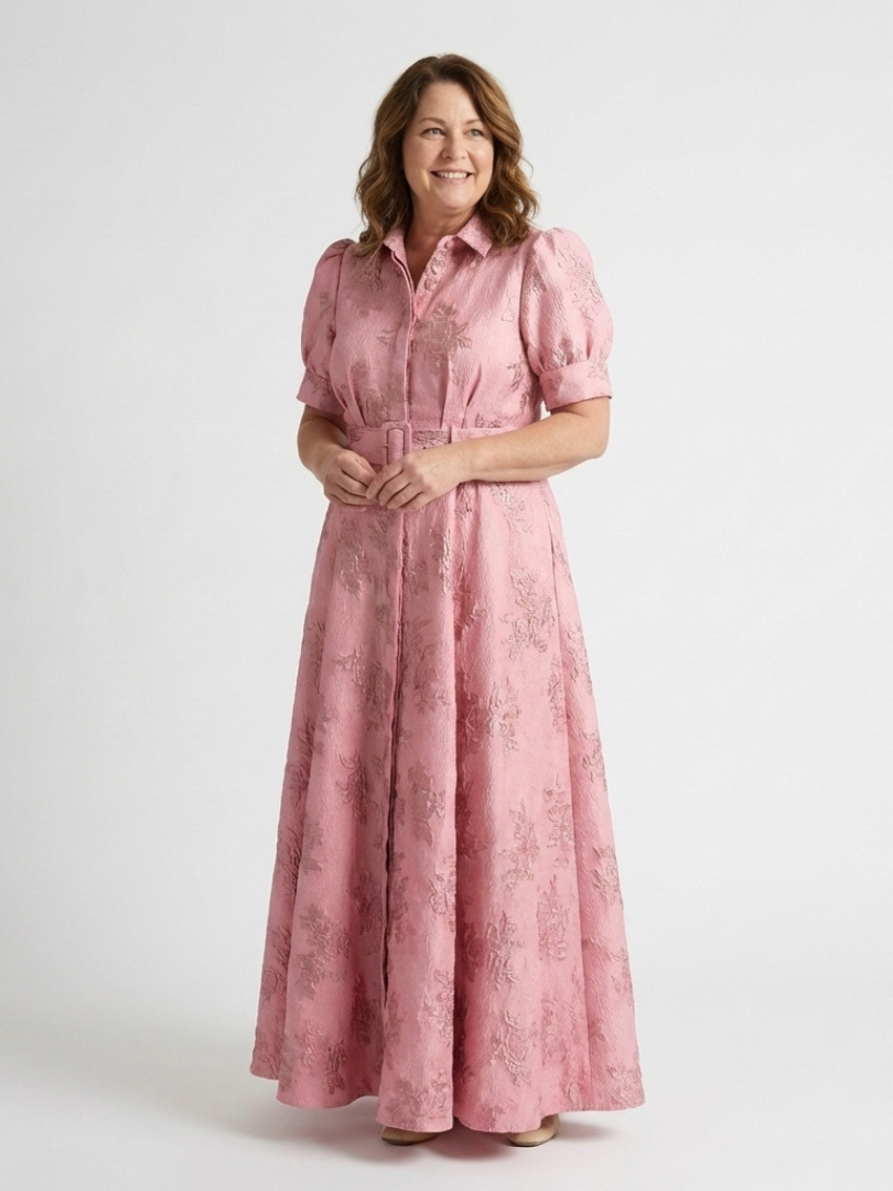 Xanthea | Fitted Floral Maxi Dress with Short Sleeves