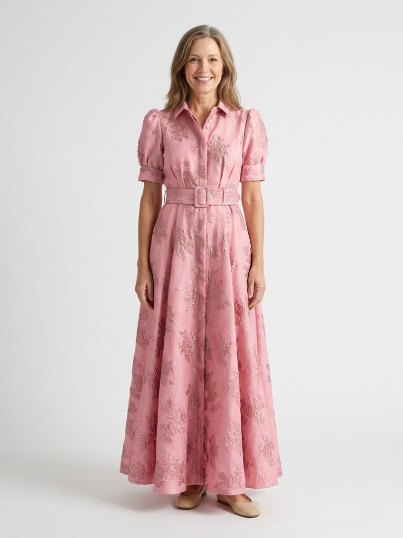 Xanthea | Fitted Floral Maxi Dress with Short Sleeves