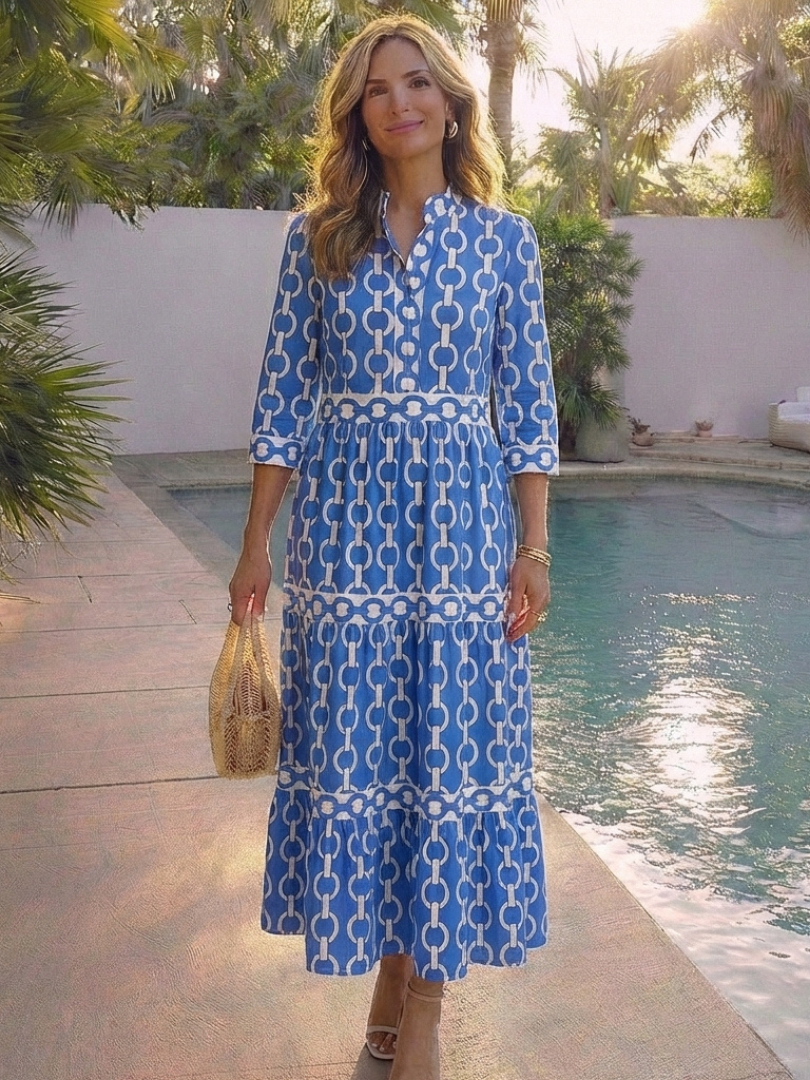 Ysolde | 3/4 Sleeve Midi Dress with Chain Print