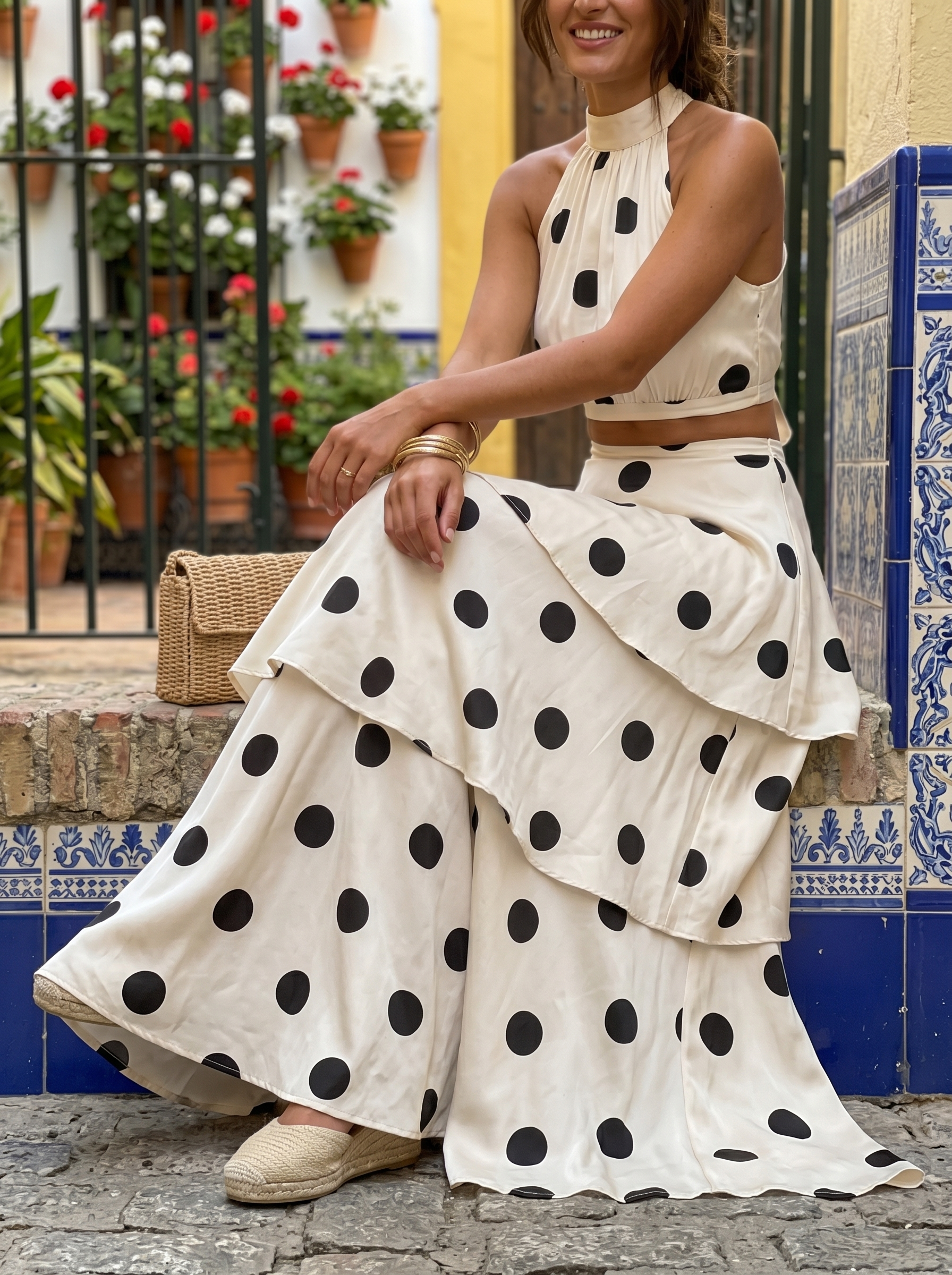 Ensemble top et jupe longue à pois