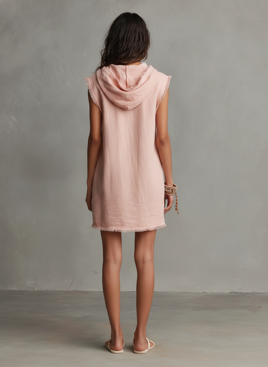 Women's Minimalist Blend Mini Dress — Hooded, Sleeveless, Raw Hem MDZ2961D3Y