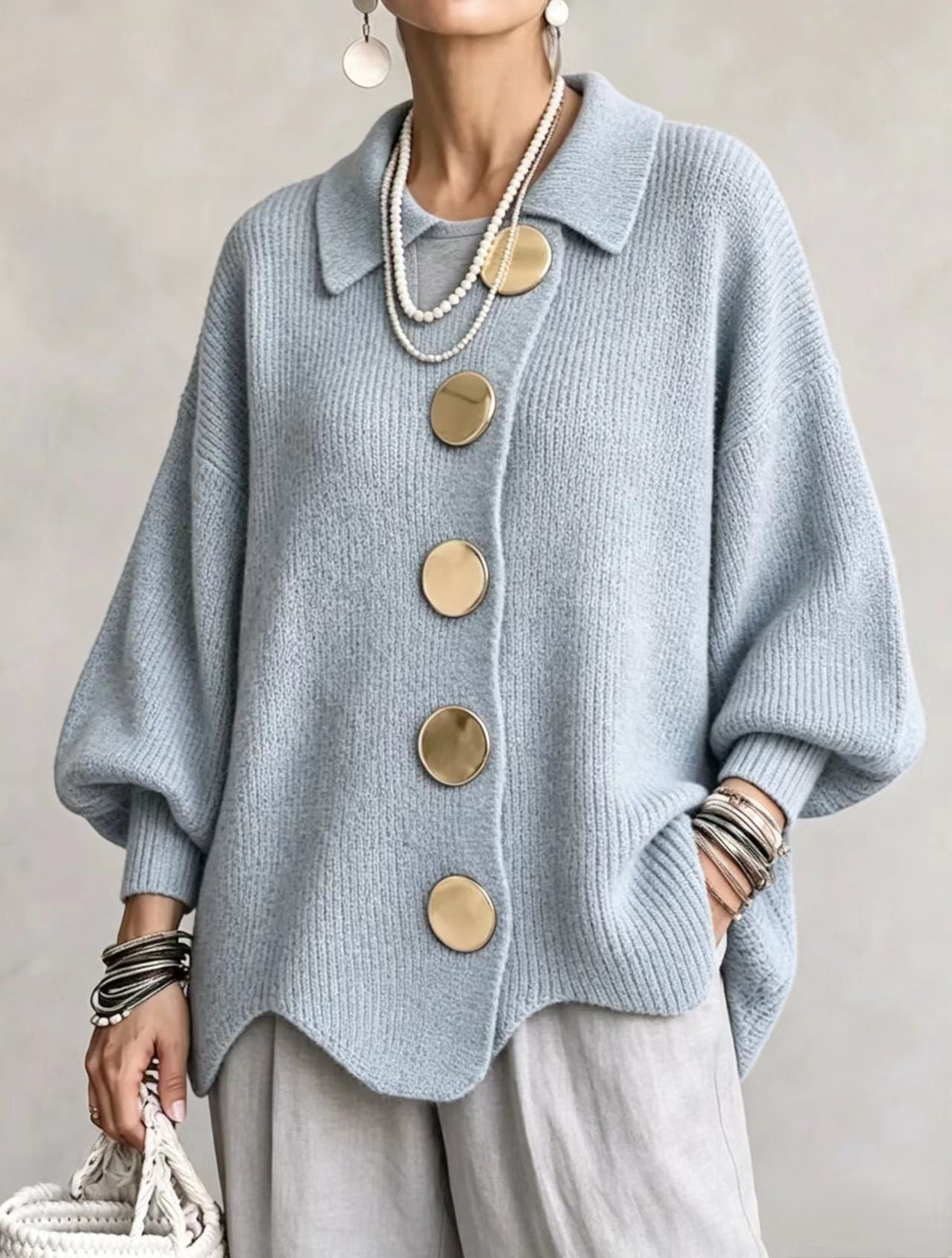 Victoire | Oversized Cardigan with Large Gold Buttons