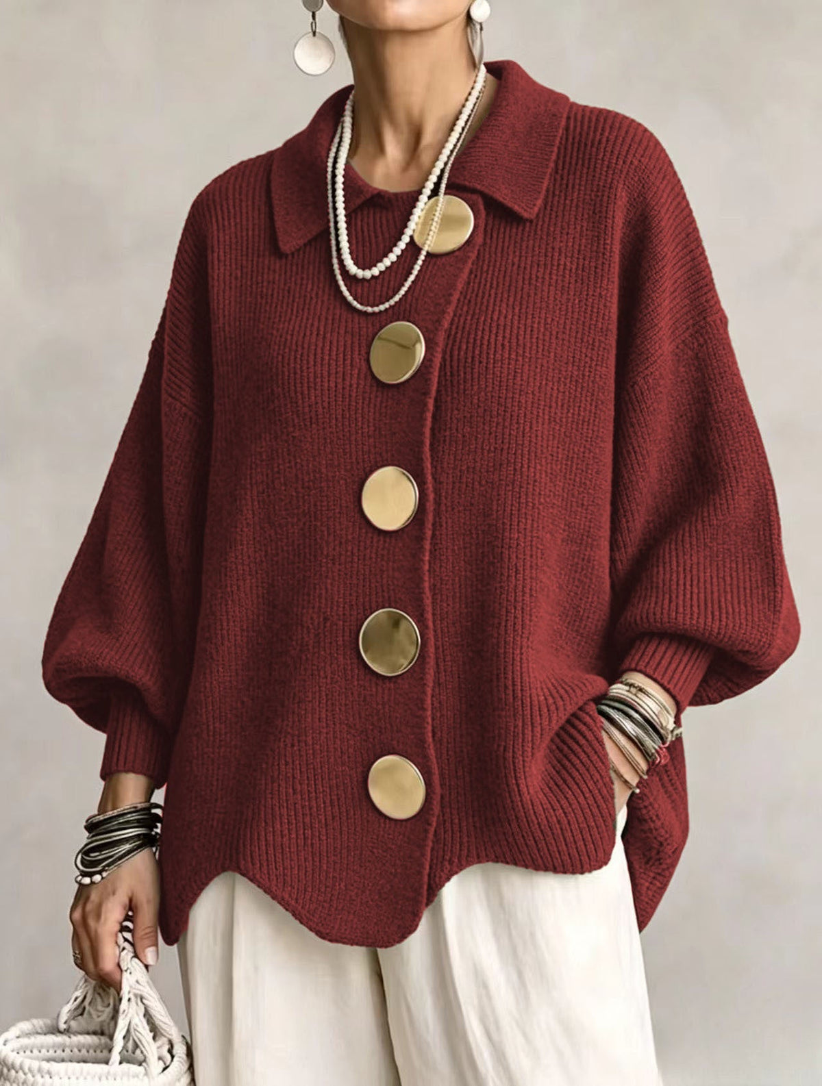 Victoire | Oversized Cardigan with Large Gold Buttons