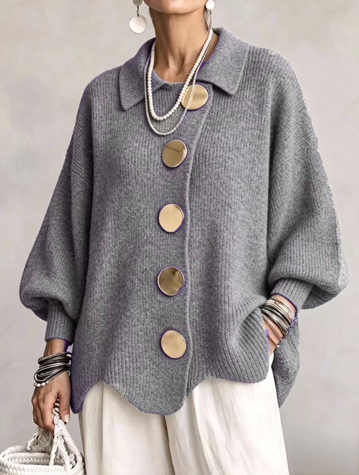 Victoire | Oversized Cardigan with Large Gold Buttons