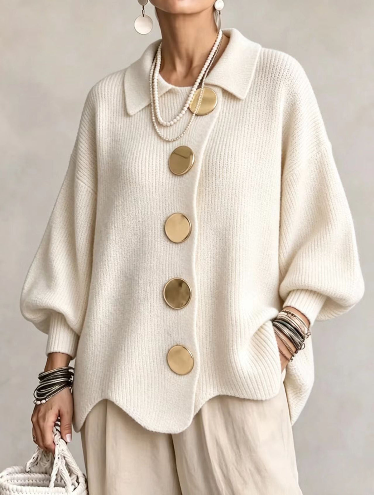 Victoire | Oversized Cardigan with Large Gold Buttons