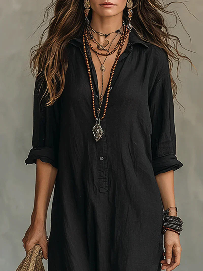 Céline™ | Black Oversized Button-Front Maxi Dress