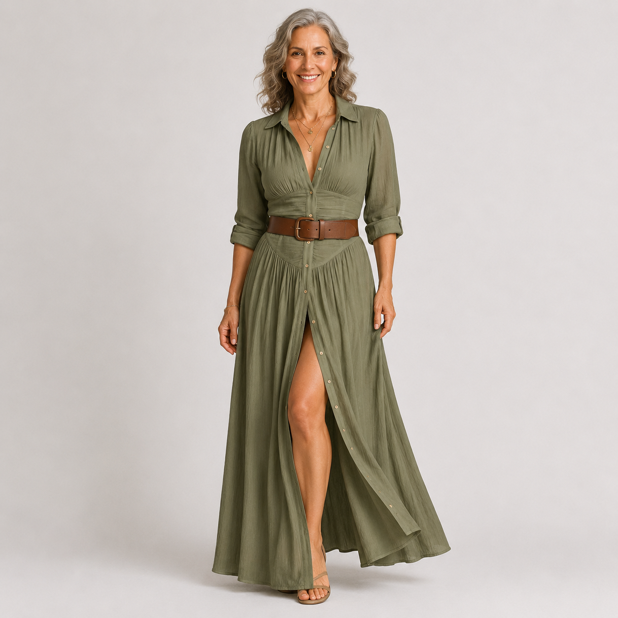 Lelivilia™ | Long Maxi Dress with Notched Collar