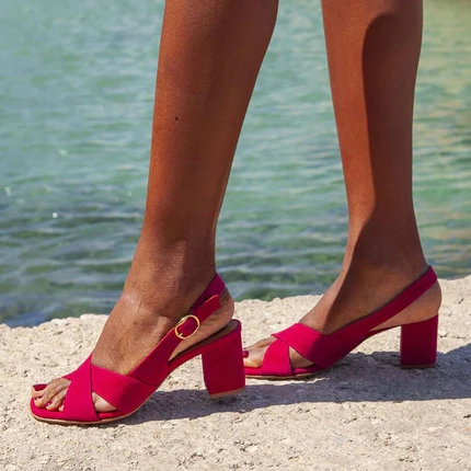 Céleste Crisscross Strap Block-Heel Sandal