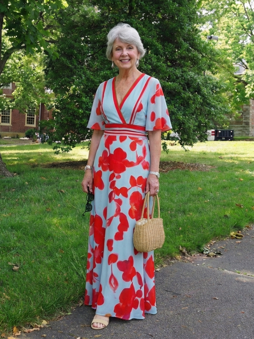Corinne | Short Sleeve Floral Dress with V-Neckline