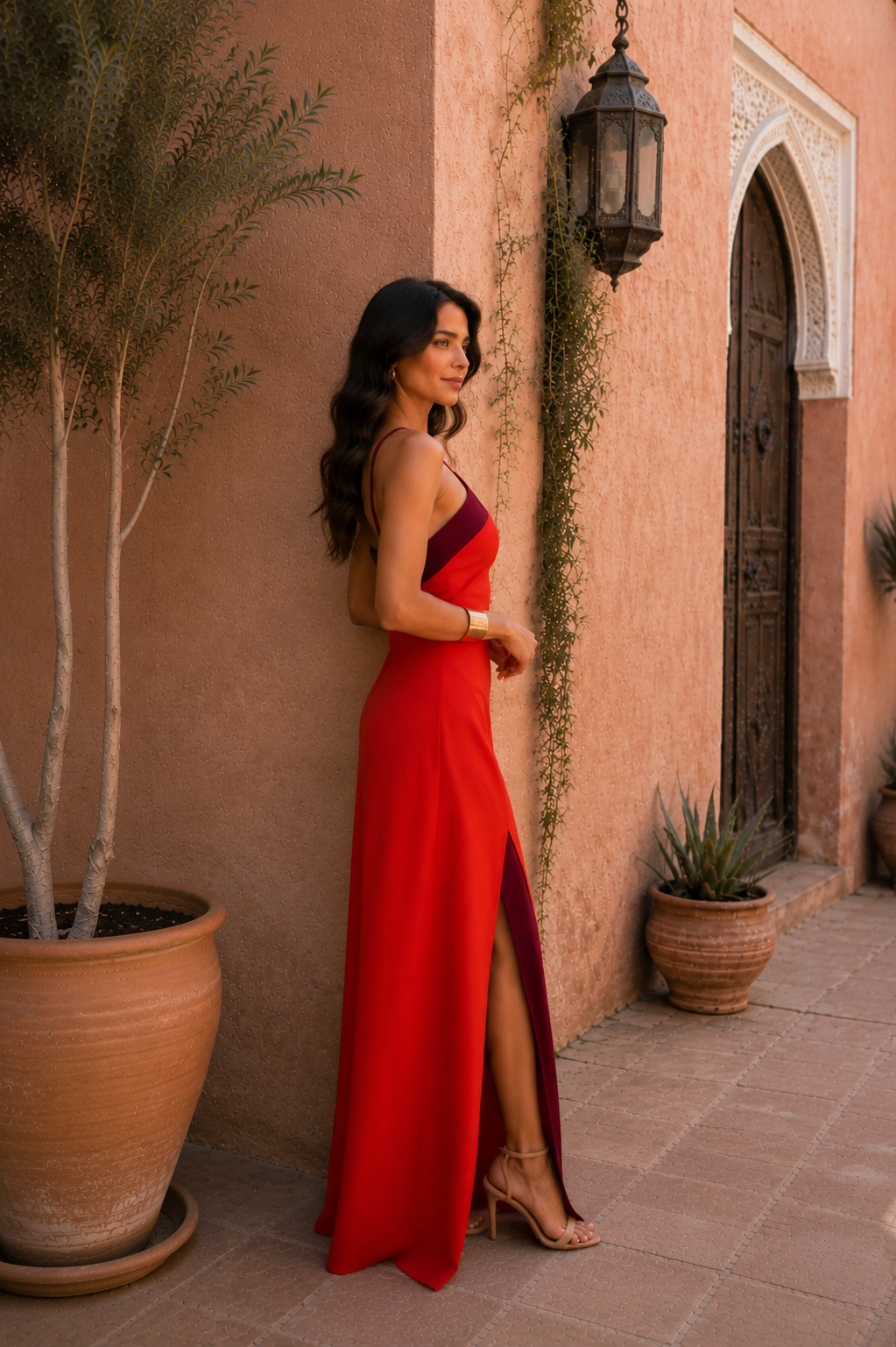 Oasis | Red Backless Slit Maxi Dress