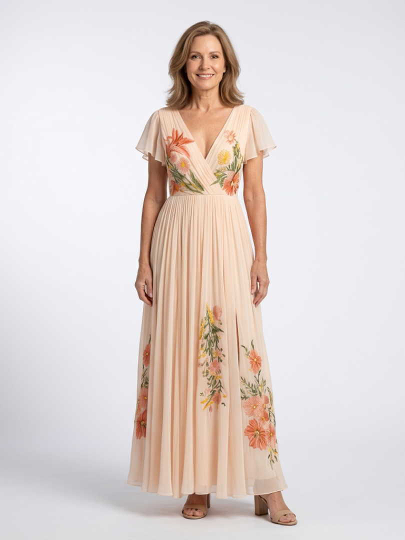 Calista | V-Neck Maxi Dress with Short Sleeves
