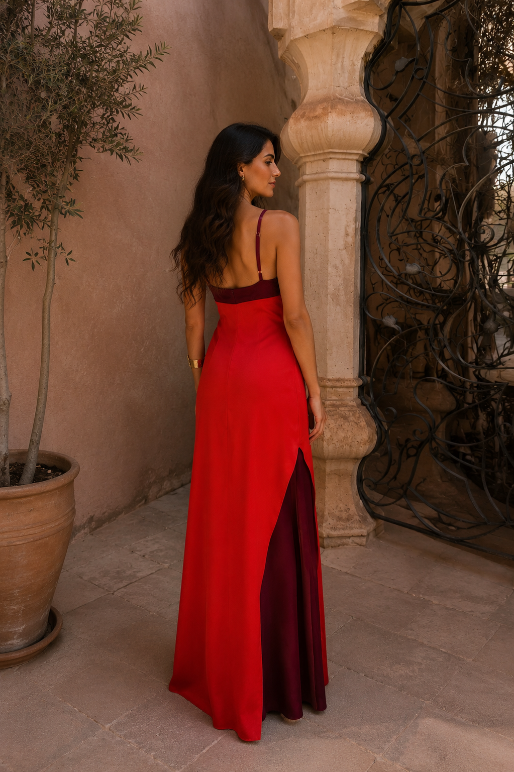 Oasis | Red Backless Slit Maxi Dress