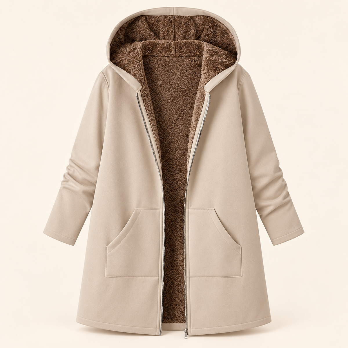 Evelyn Plus Size Sherpa-Lined Hooded Winter Coat in Khaki