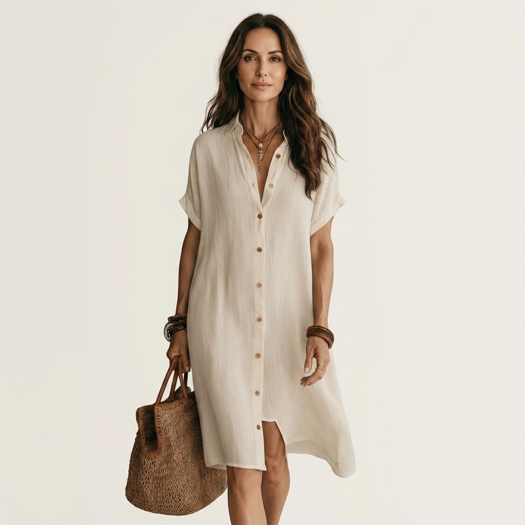 Nidalie | Cotton Midi Shirt Dress with Rolled Cuffs