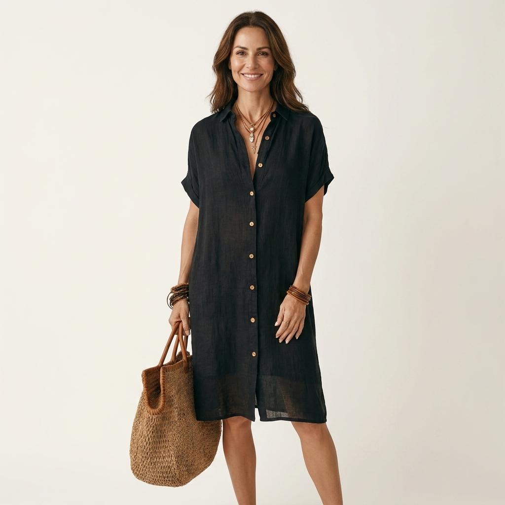Nidalie | Cotton Midi Shirt Dress with Rolled Cuffs
