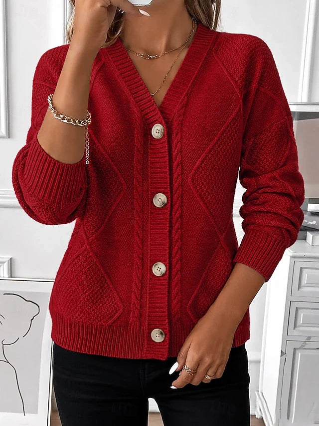 Joyce Vintage Cable Knit Button Cardigan in Red