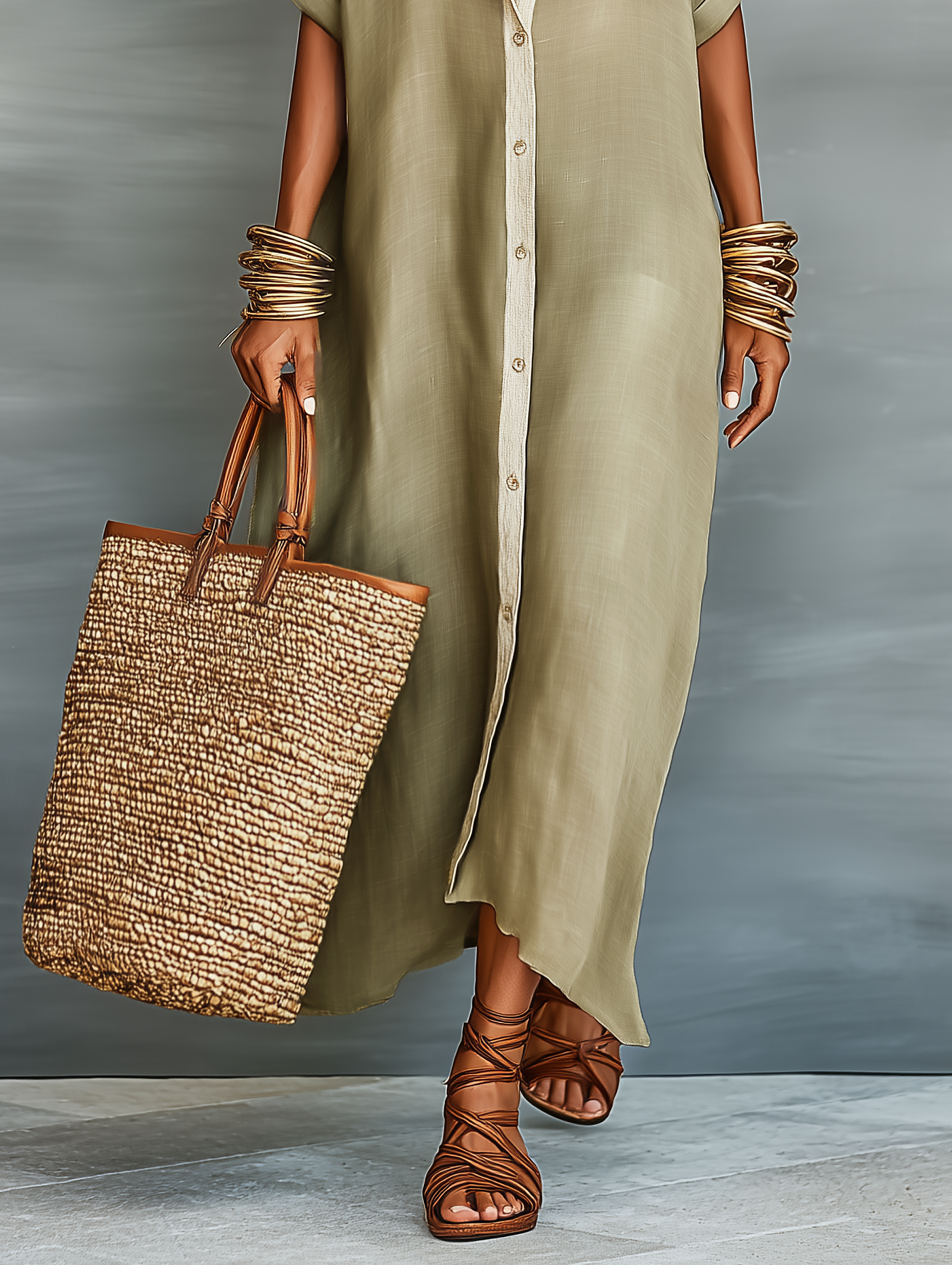 Women's Minimalist Blend Short-sleeved Shirt Maxi Dress