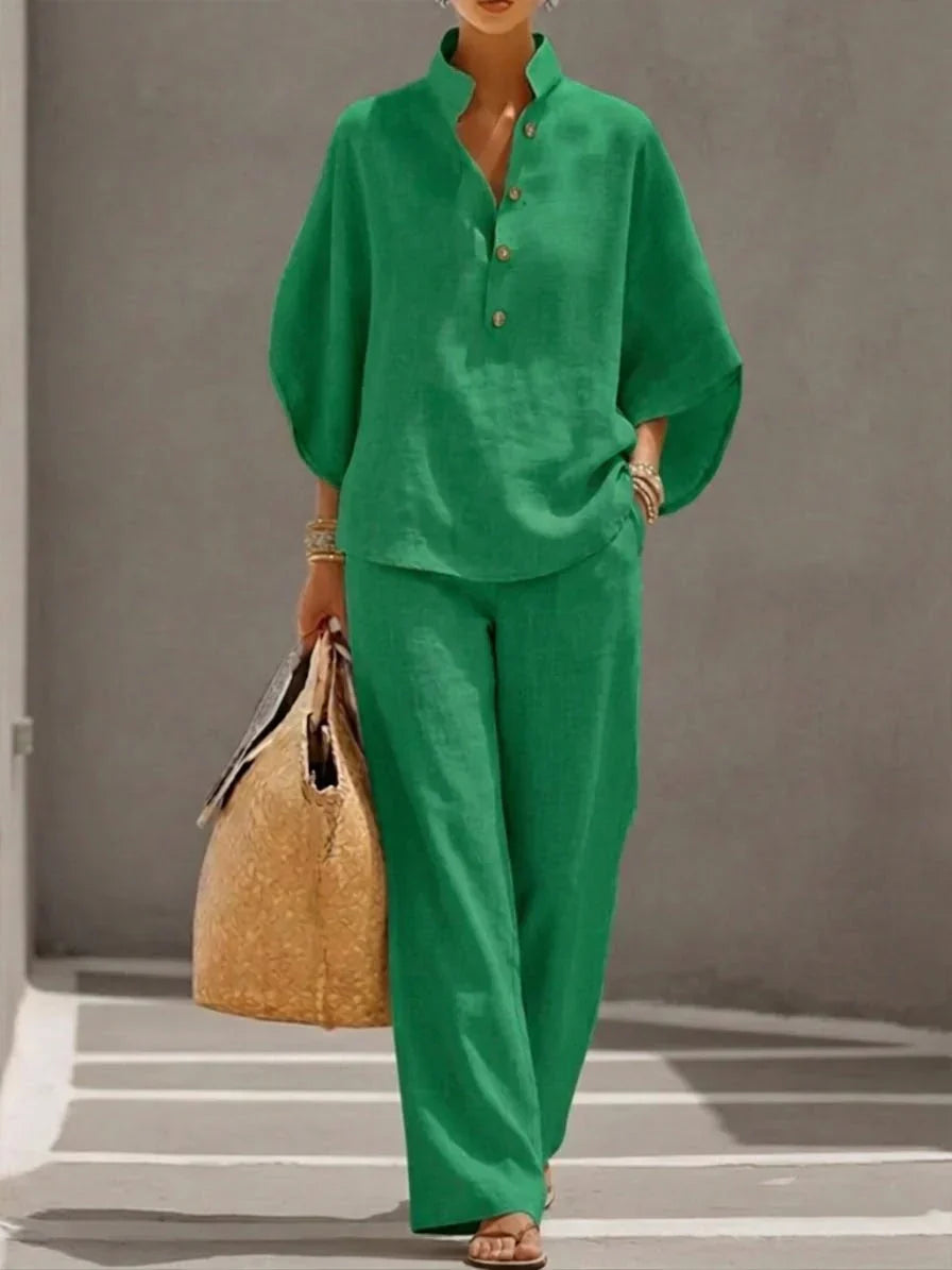 Sophie | Flowy Set with Batwing Sleeves and Wide-Leg Trousers