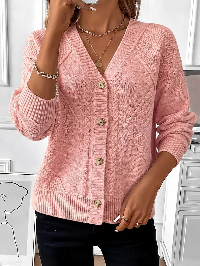 Joyce Vintage Cable Knit Button Cardigan in Pink