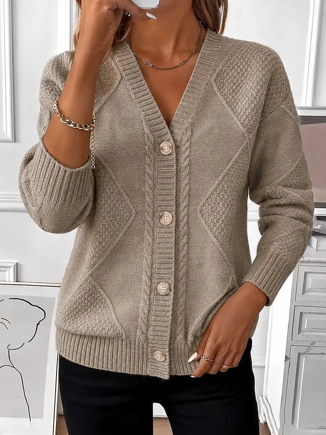 Joyce Vintage Cable Knit Button Cardigan in Camel